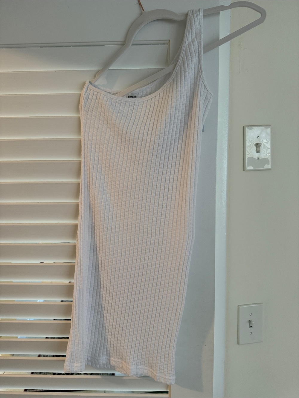 White Ribbed One-Shoulder Tank Dress